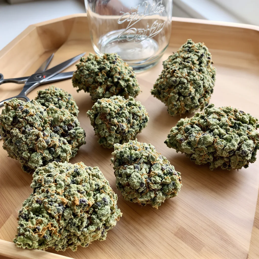Jacked-Up 50% indica / 50% sativa flower with visible trichomes