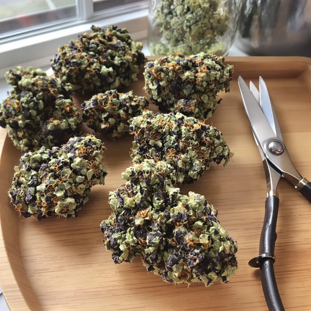 Jager 70% indica / 20% sativa flower with visible trichomes