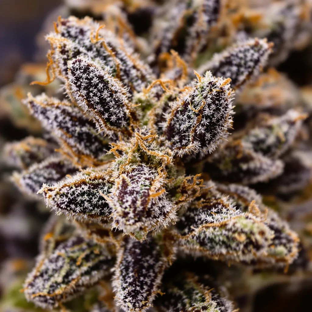 Jager cannabis bud close-up showing dense purple-tinged calyxes