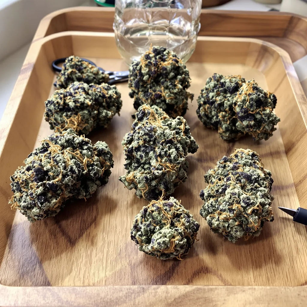 Jager 70% indica / 20% sativa flower with visible trichomes