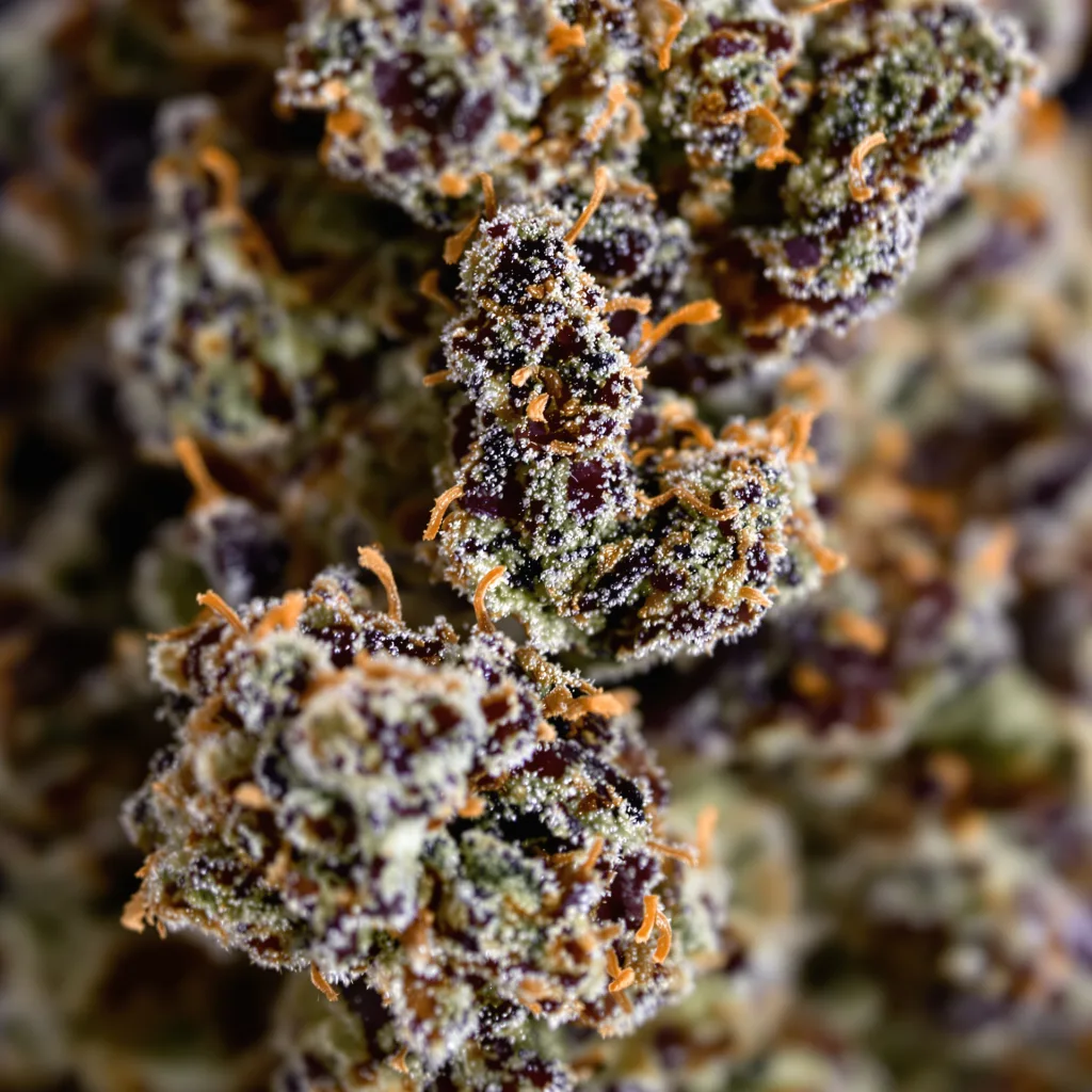 Jager cannabis bud close-up showing dense purple-tinged calyxes
