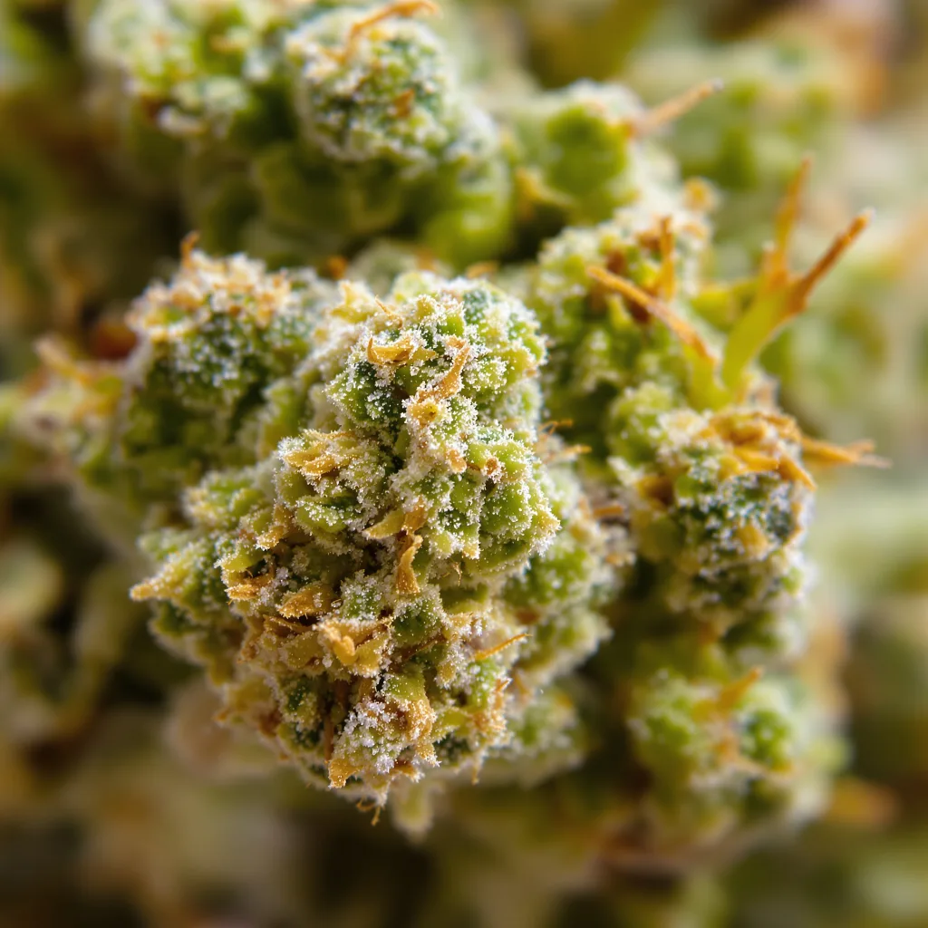 Jet Fuel cannabis bud close-up showing lime-green airy structure
