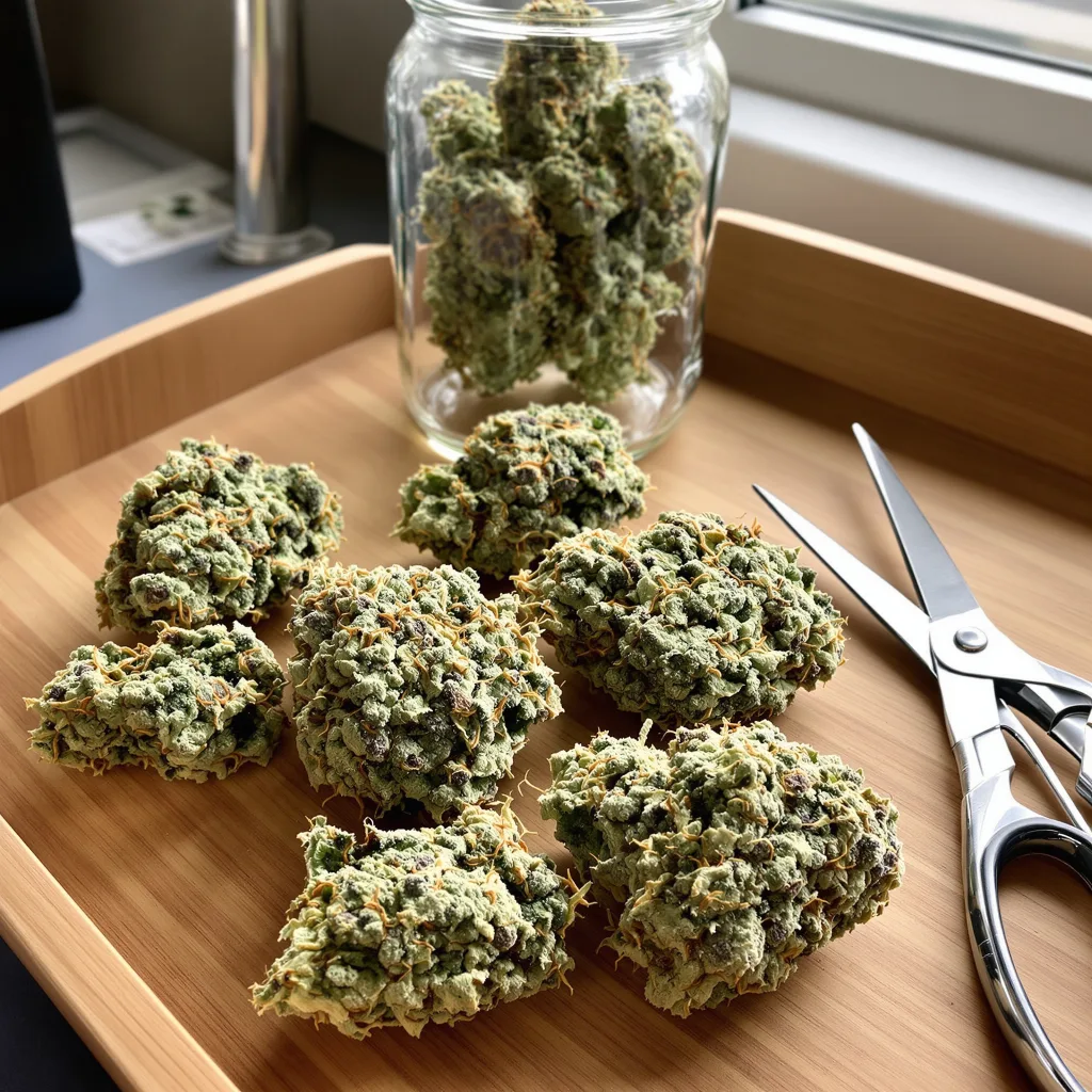 JGR 63% indica / 37% sativa flower with visible trichomes