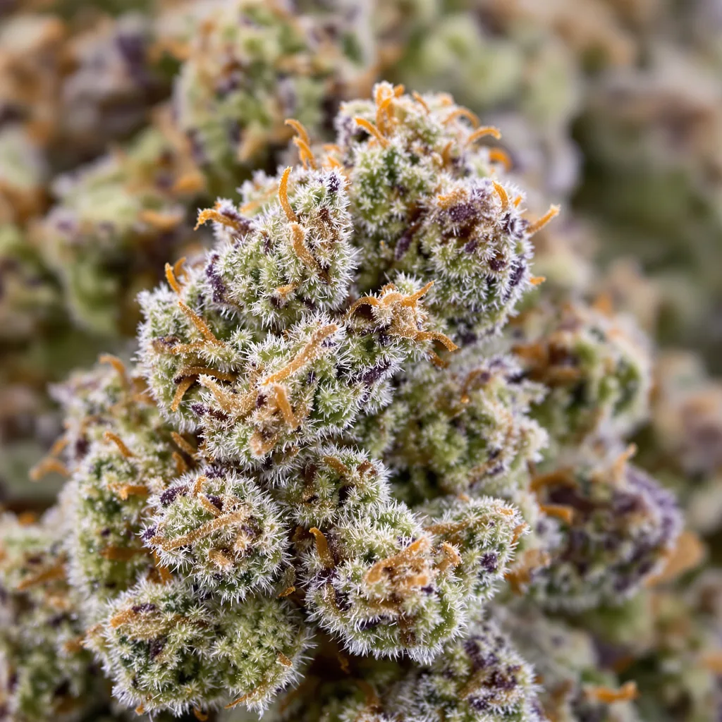 JGR cannabis bud close-up showing dense forest-green nugs