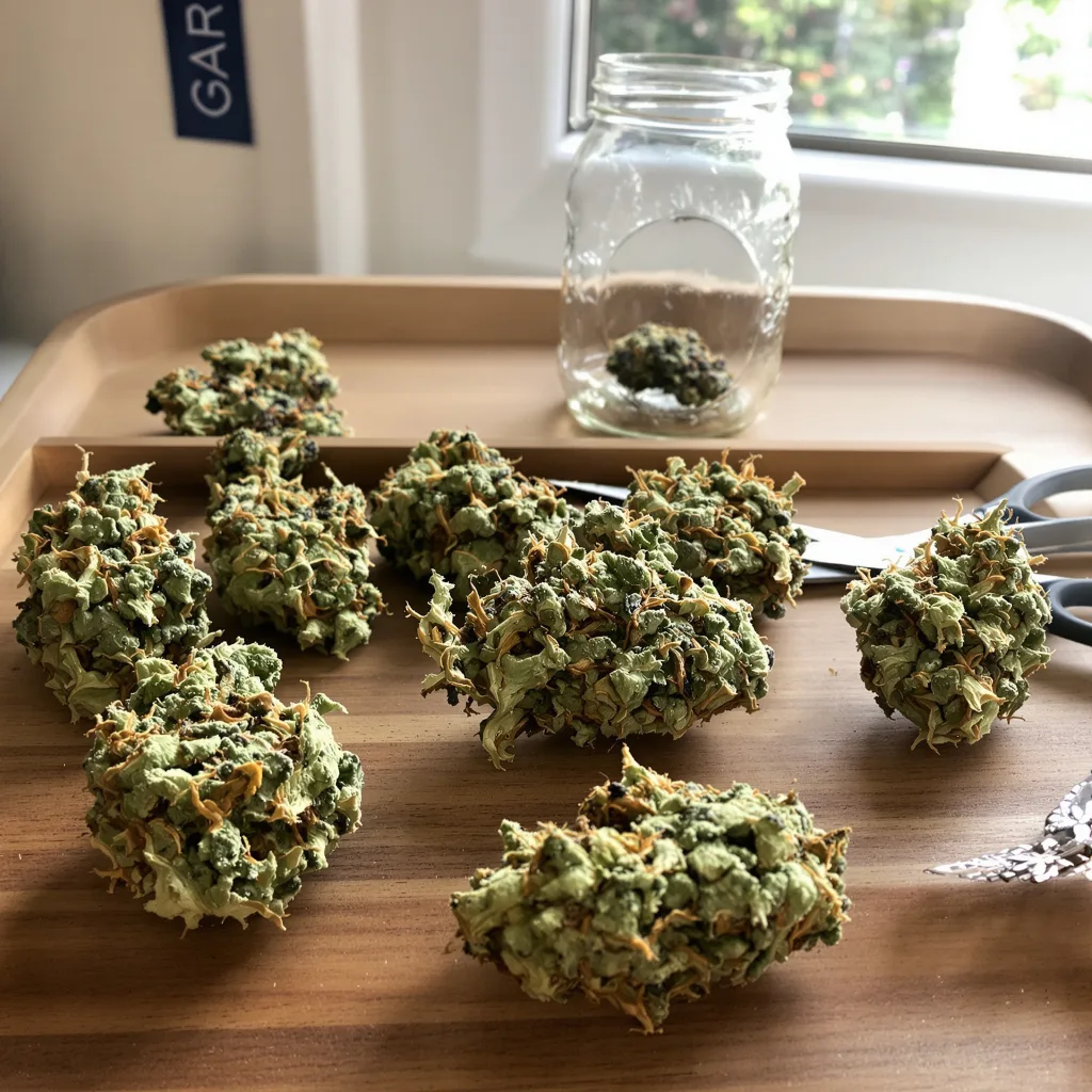 Jillybean 40% indica / 60% sativa flower with visible trichomes