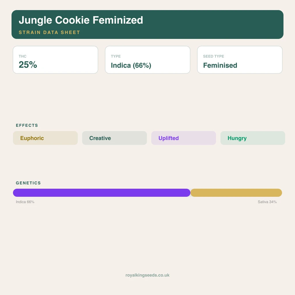 Jungle Cookie 66% indica / 34% sativa flower with visible trichomes