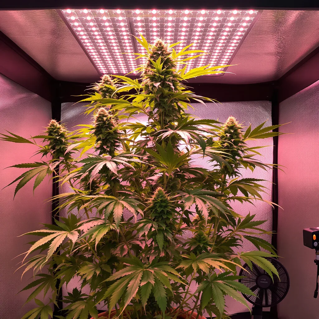Kahuna 14% indica / 86% sativa flower with visible trichomes