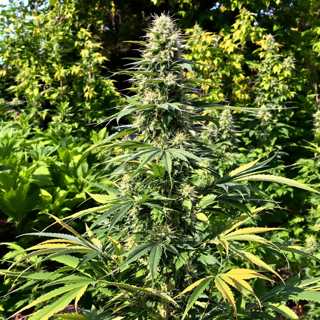 Kahuna 14% indica / 86% sativa flower with visible trichomes