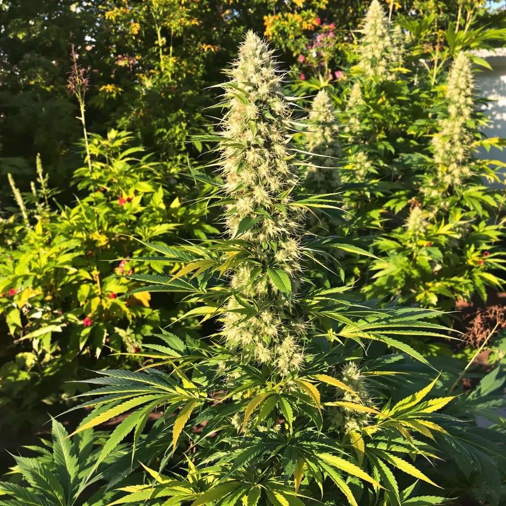 Kahuna 14% indica / 86% sativa flower with visible trichomes