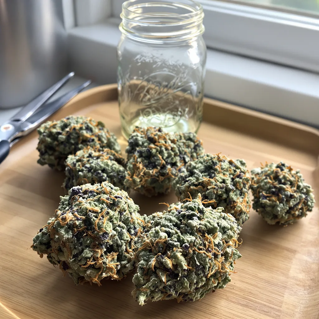 Kandy Kush 50% indica / 50% sativa flower with visible trichomes