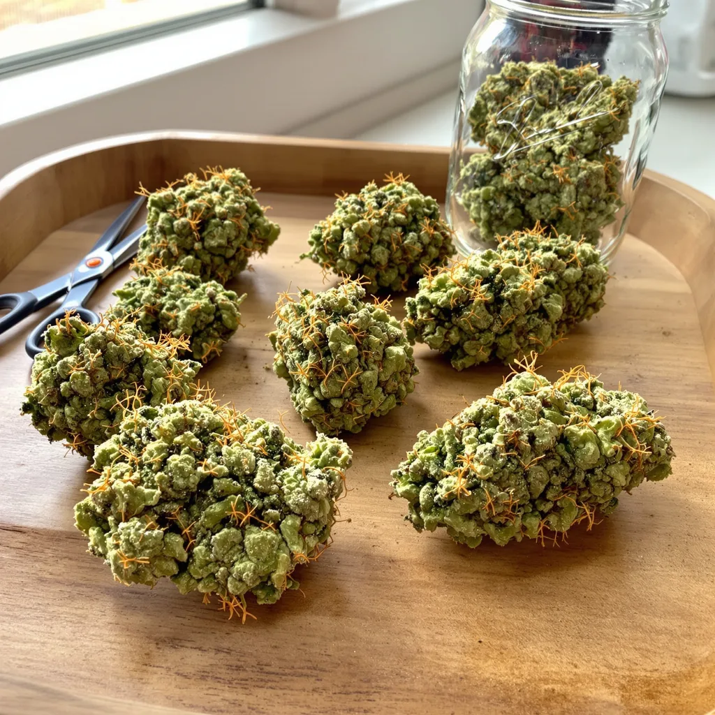 KC 33 12% indica / 88% sativa flower with visible trichomes