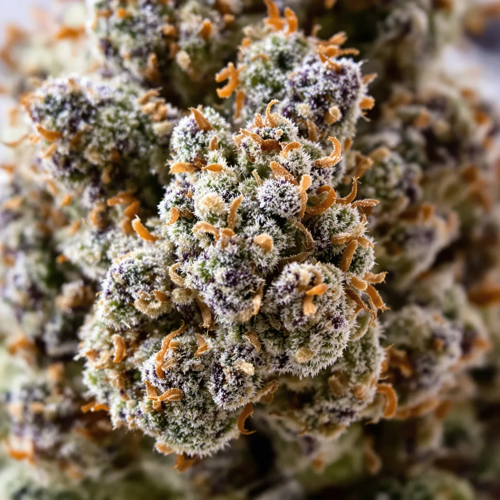 Killer Grape cannabis bud close-up showing dense purple-tinged calyxes