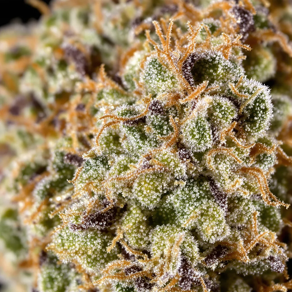 Killer Queen cannabis bud close-up showing balanced bud structure with frosted trichomes