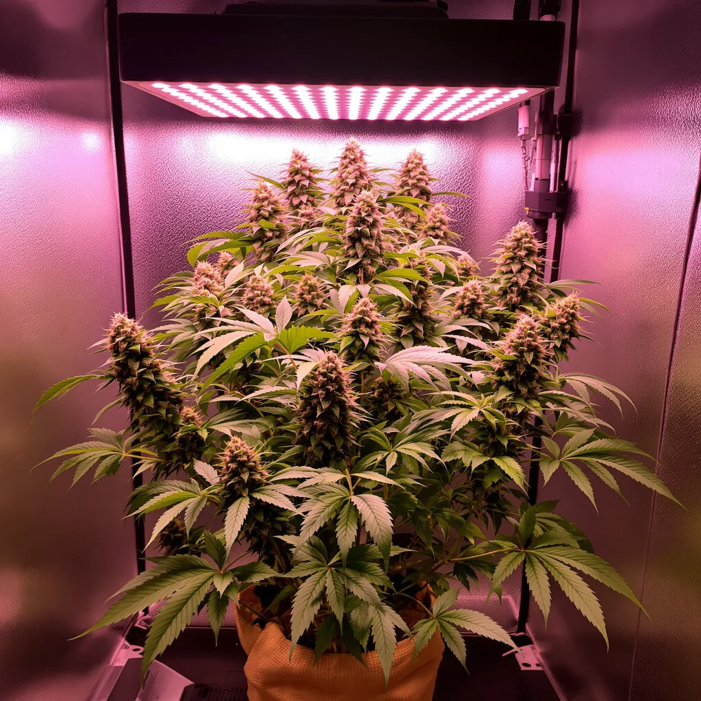 Kiwiskunk 69% indica / 31% sativa flower with visible trichomes