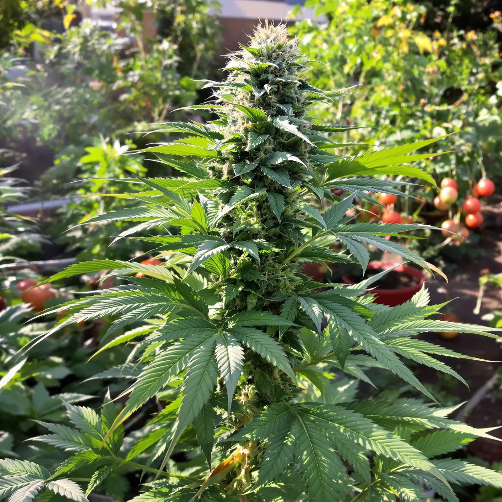 Kiwiskunk 69% indica / 31% sativa flower with visible trichomes