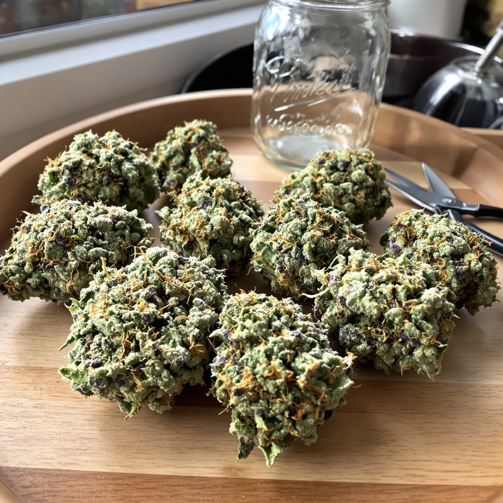 Kraken 44% indica / 56% sativa flower with visible trichomes