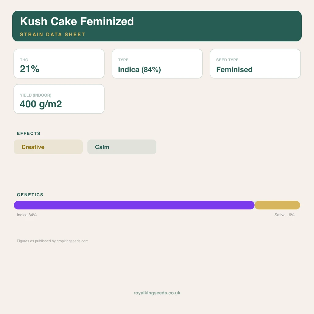 Kush Cake 84% indica / 16% sativa flower with visible trichomes