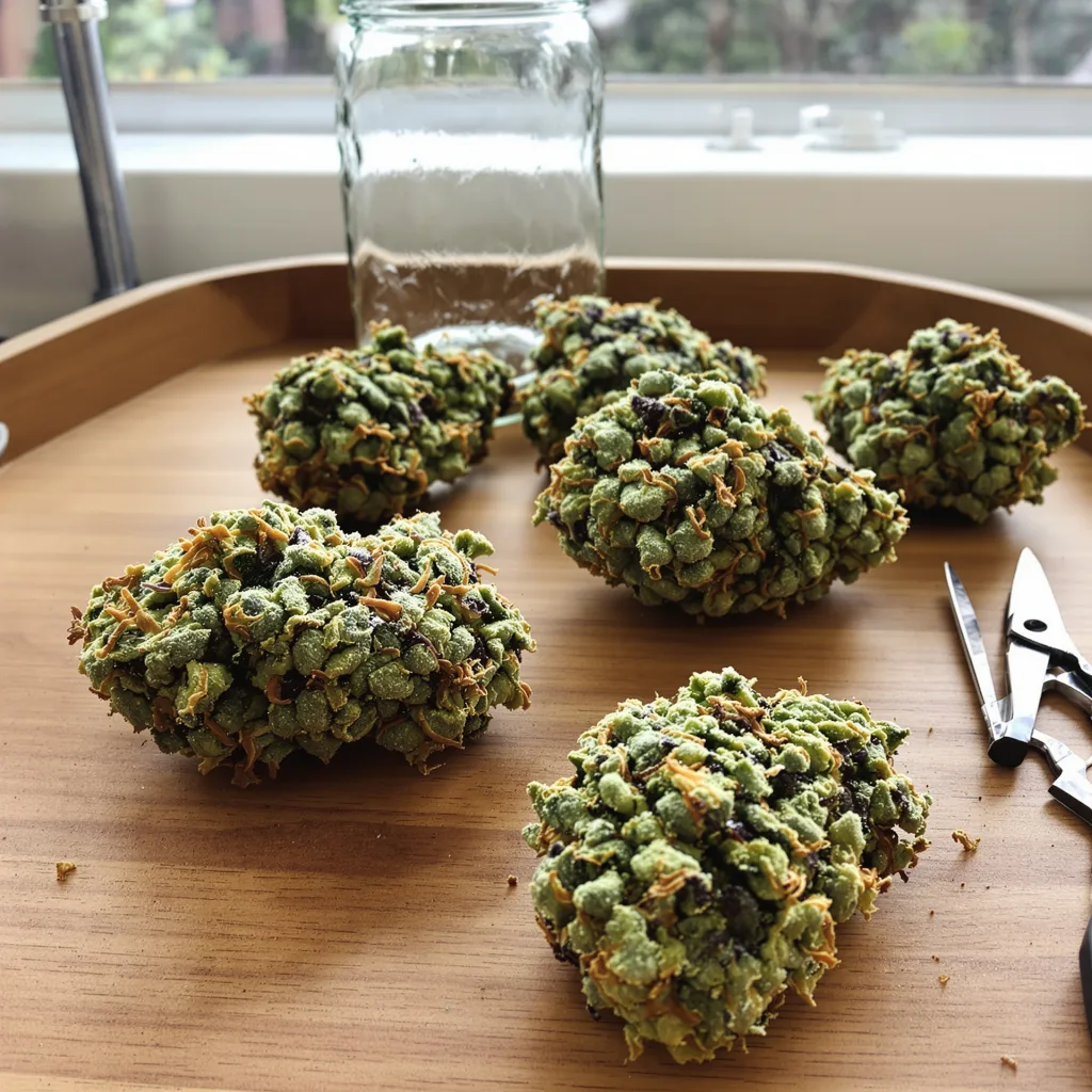 Kush Mints 50% indica / 50% sativa flower with visible trichomes