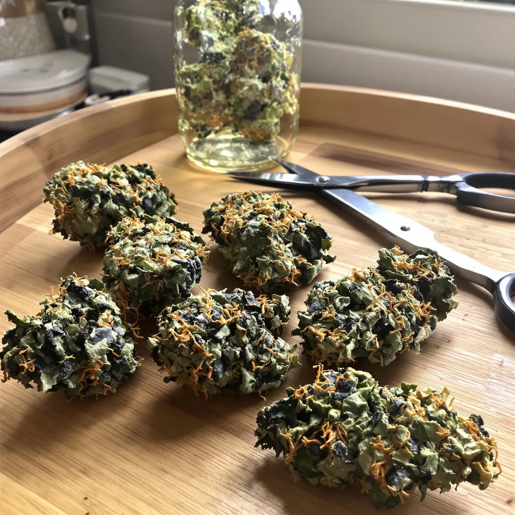 Kushadelic 76% indica / 24% sativa flower with visible trichomes