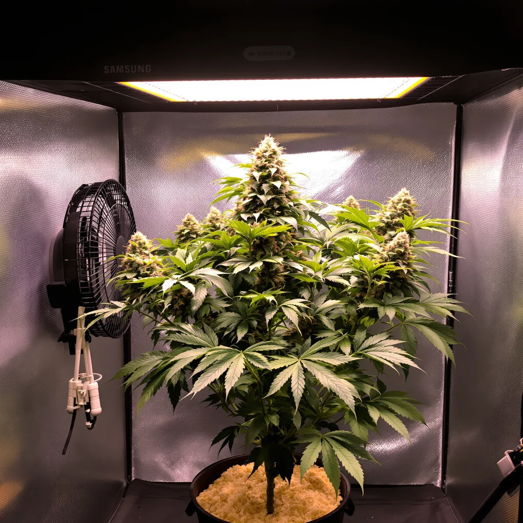 Kushadelic 76% indica / 24% sativa flower with visible trichomes