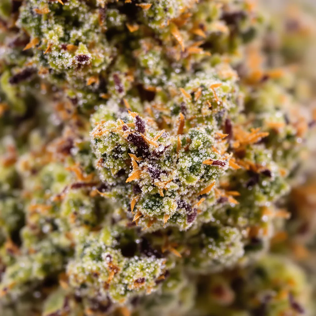 L.A. Sunshine cannabis bud close-up showing dense forest-green nugs