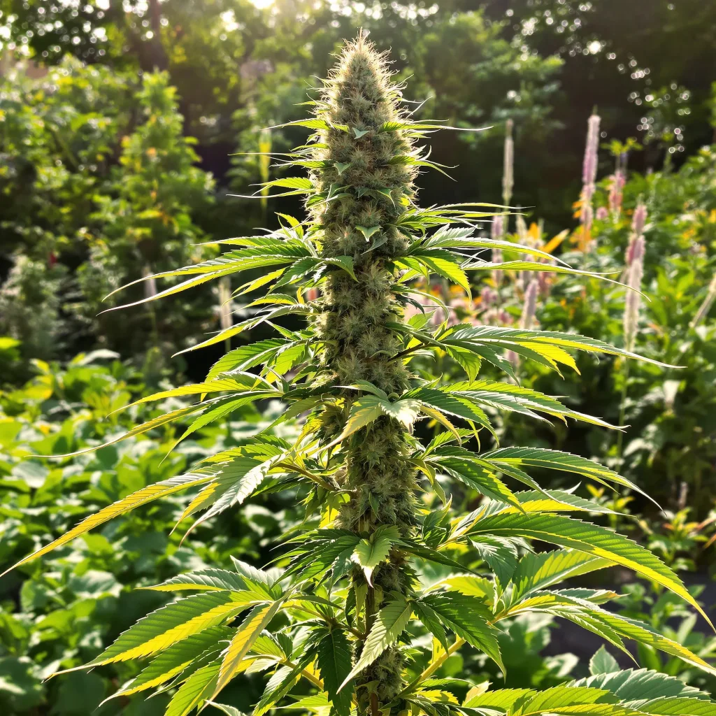 LA OG 39% indica / 61% sativa flower with visible trichomes