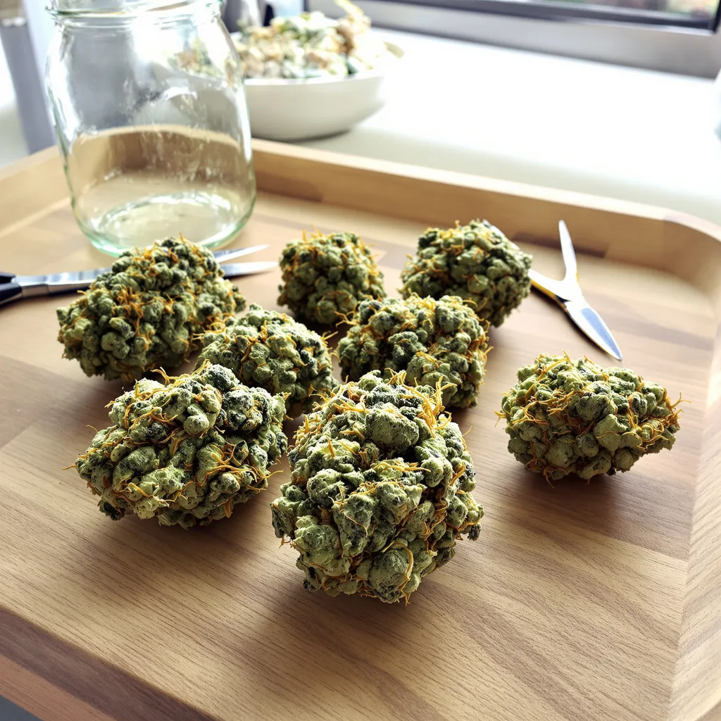 Lambo 7% indica / 93% sativa flower with visible trichomes
