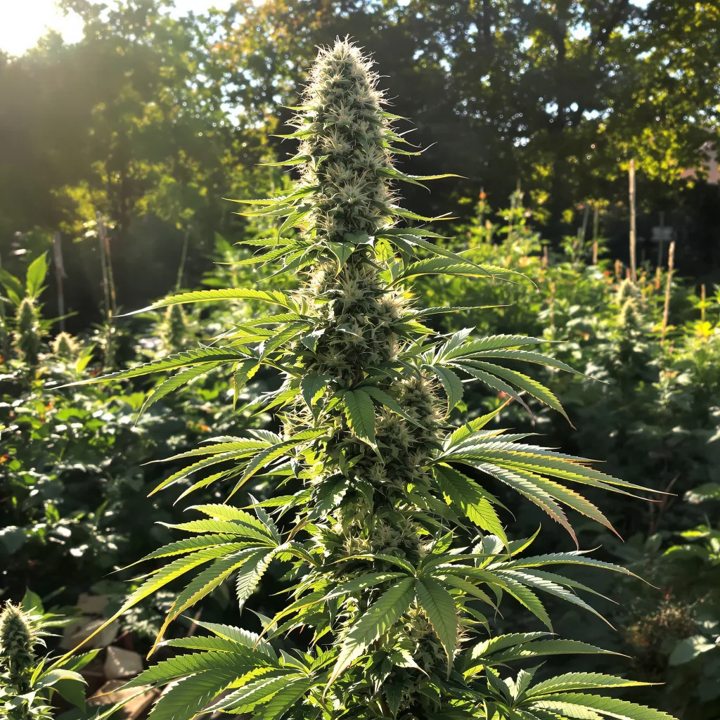 Larry OG 56% indica / 44% sativa flower with visible trichomes