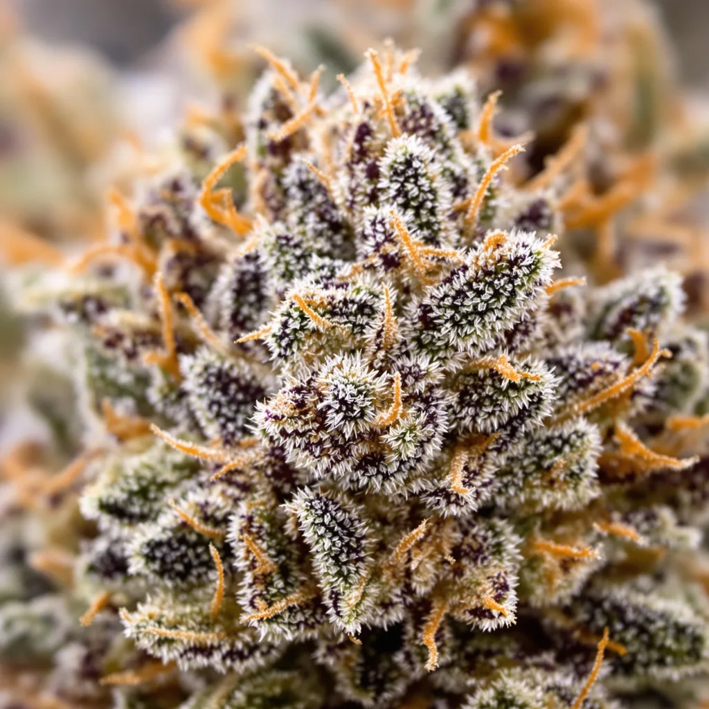 Lavender Jones cannabis bud close-up showing dense purple-tinged calyxes