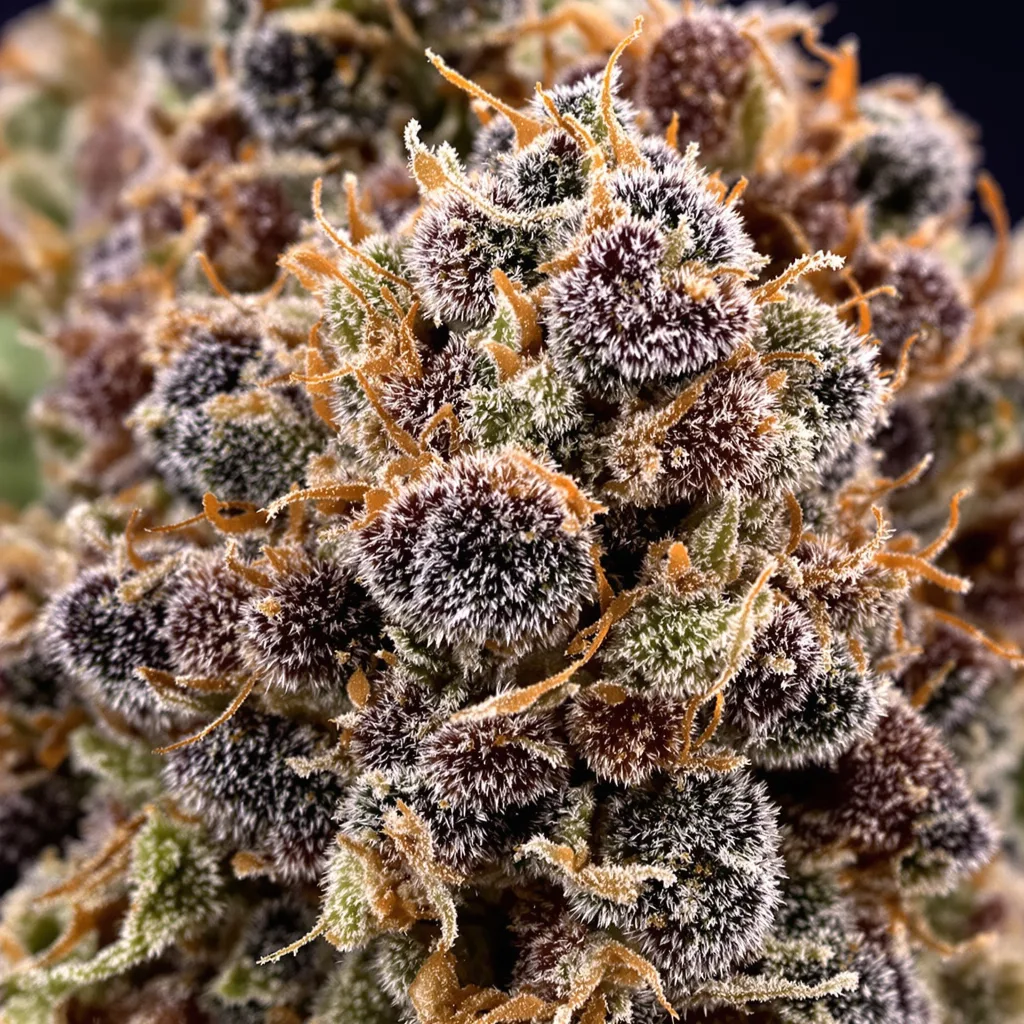 Lee Roy cannabis bud close-up showing dense purple-tinged calyxes