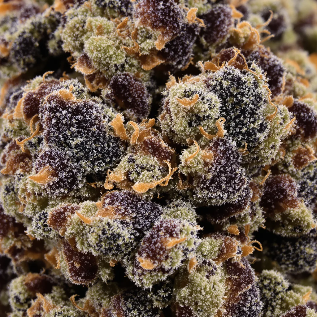 Lee Roy cannabis bud close-up showing dense purple-tinged calyxes