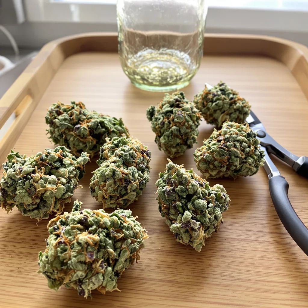 Lemon Drop 50% indica / 50% sativa flower with visible trichomes