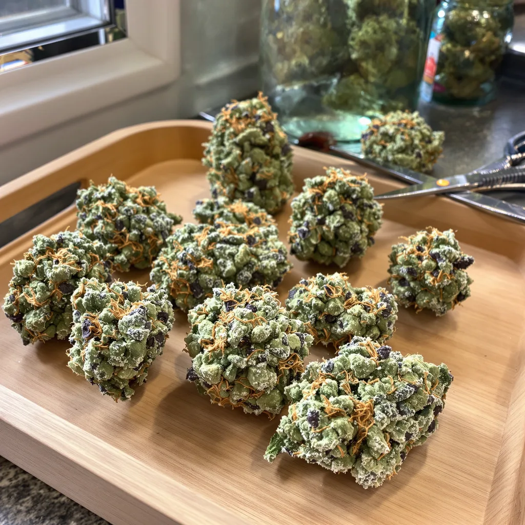 Lemon Drop 50% indica / 50% sativa flower with visible trichomes