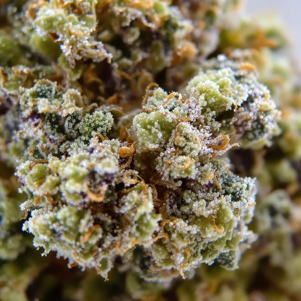 Lemon Drop cannabis bud close-up showing balanced bud structure with frosted trichomes
