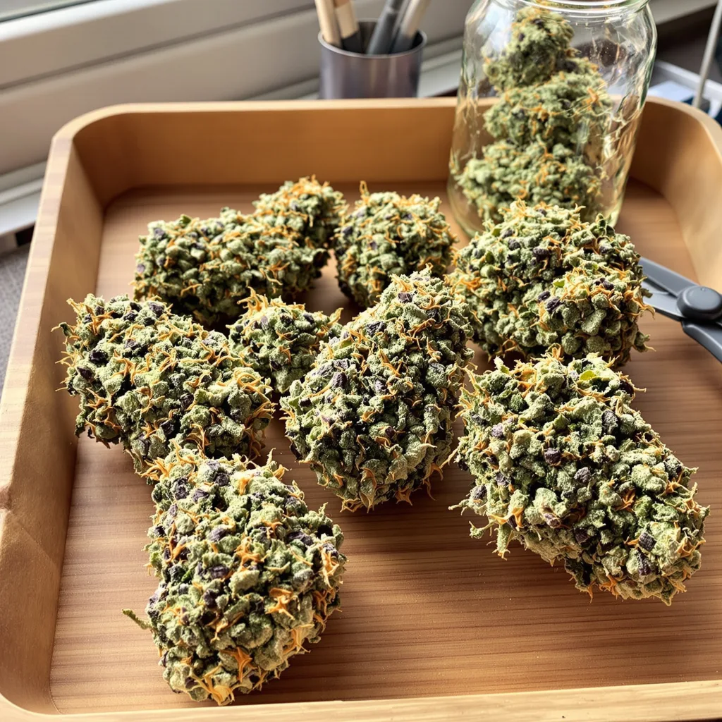 Lemon 57% indica / 43% sativa flower with visible trichomes