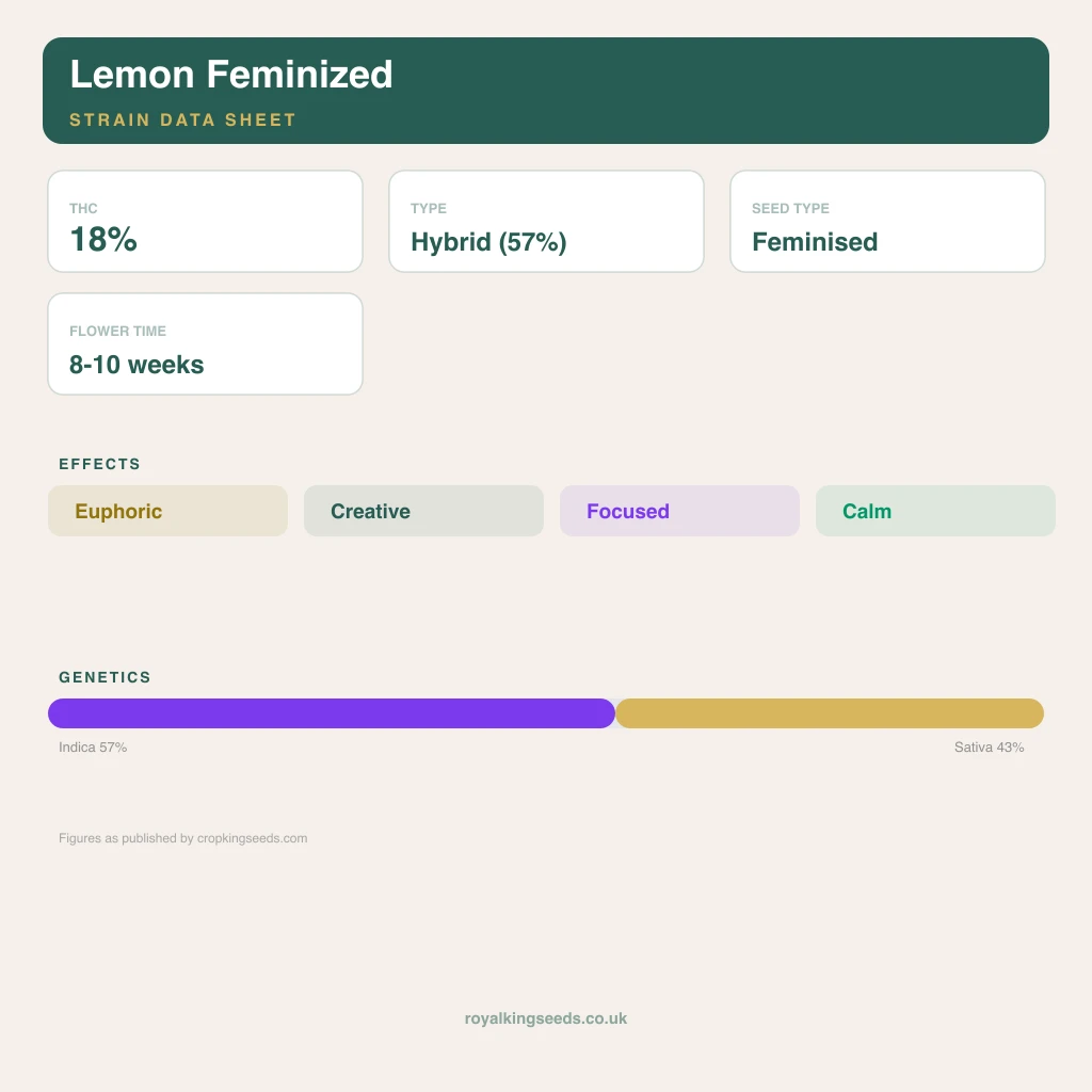 Lemon 57% indica / 43% sativa flower with visible trichomes