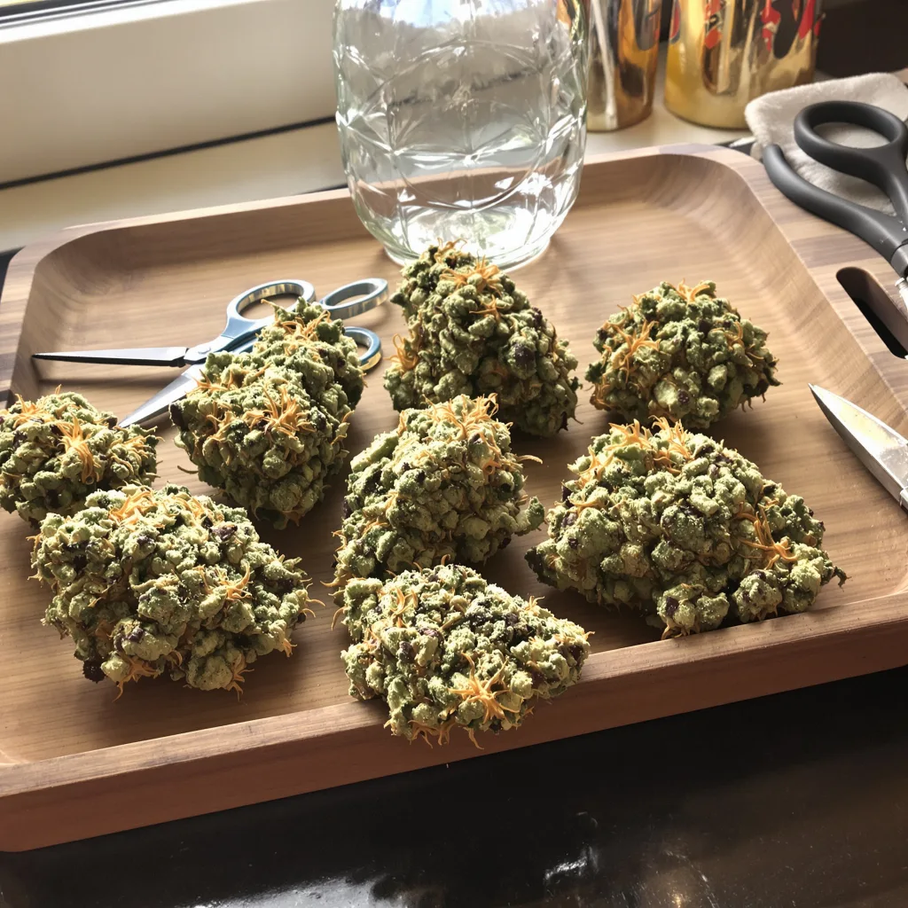 Lemon Skunk 30% indica / 60% sativa flower with visible trichomes