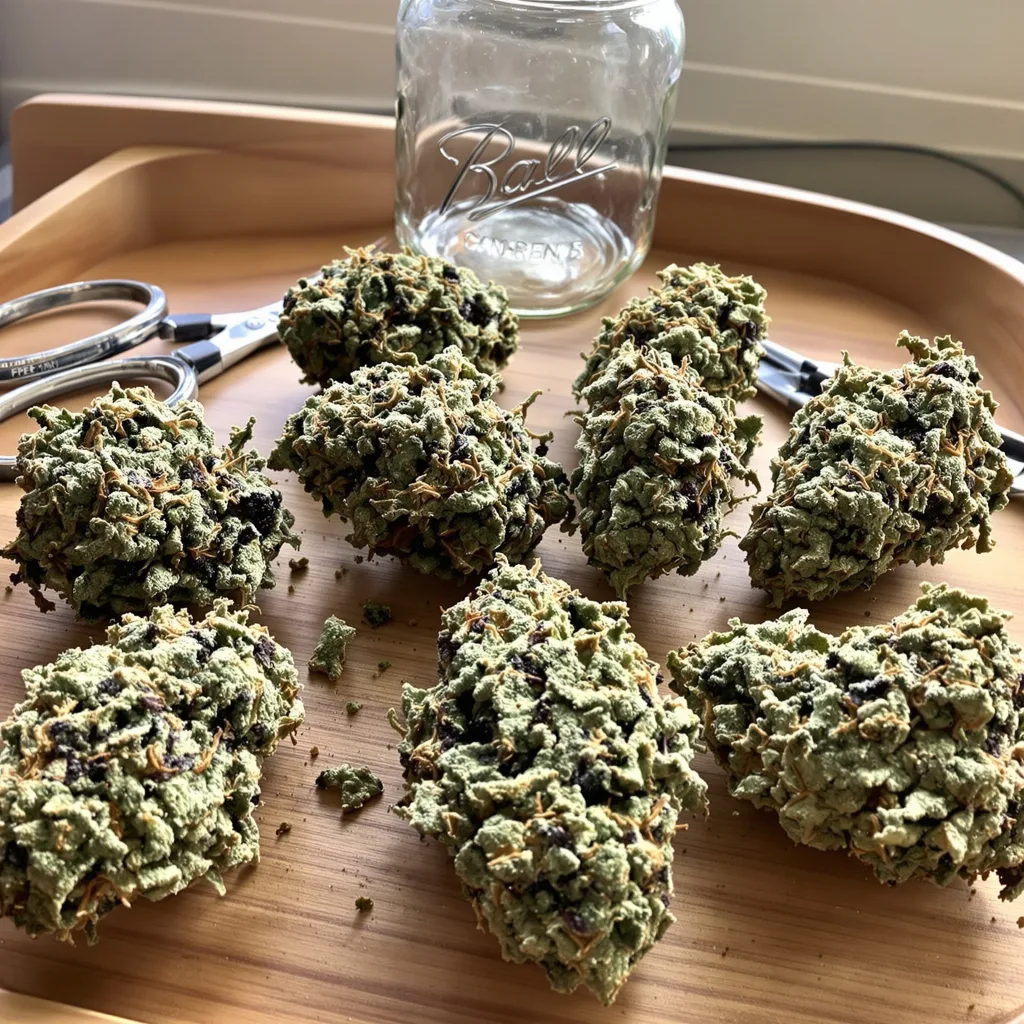 Lemon Skunk 30% indica / 60% sativa flower with visible trichomes