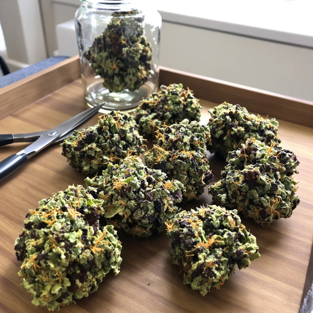 Liquid Butter 67% indica / 33% sativa flower with visible trichomes
