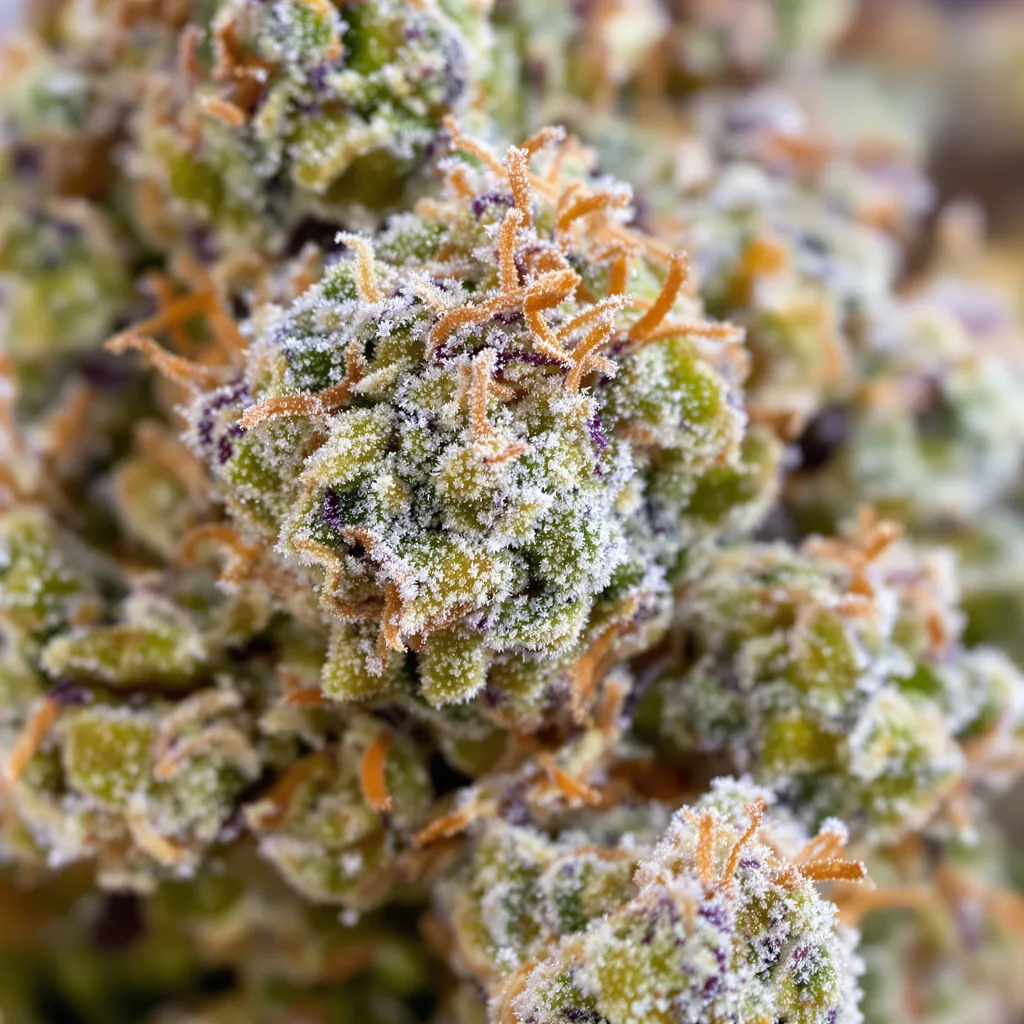 Longbottom Leaf cannabis bud close-up showing open-bud structure with orange pistils
