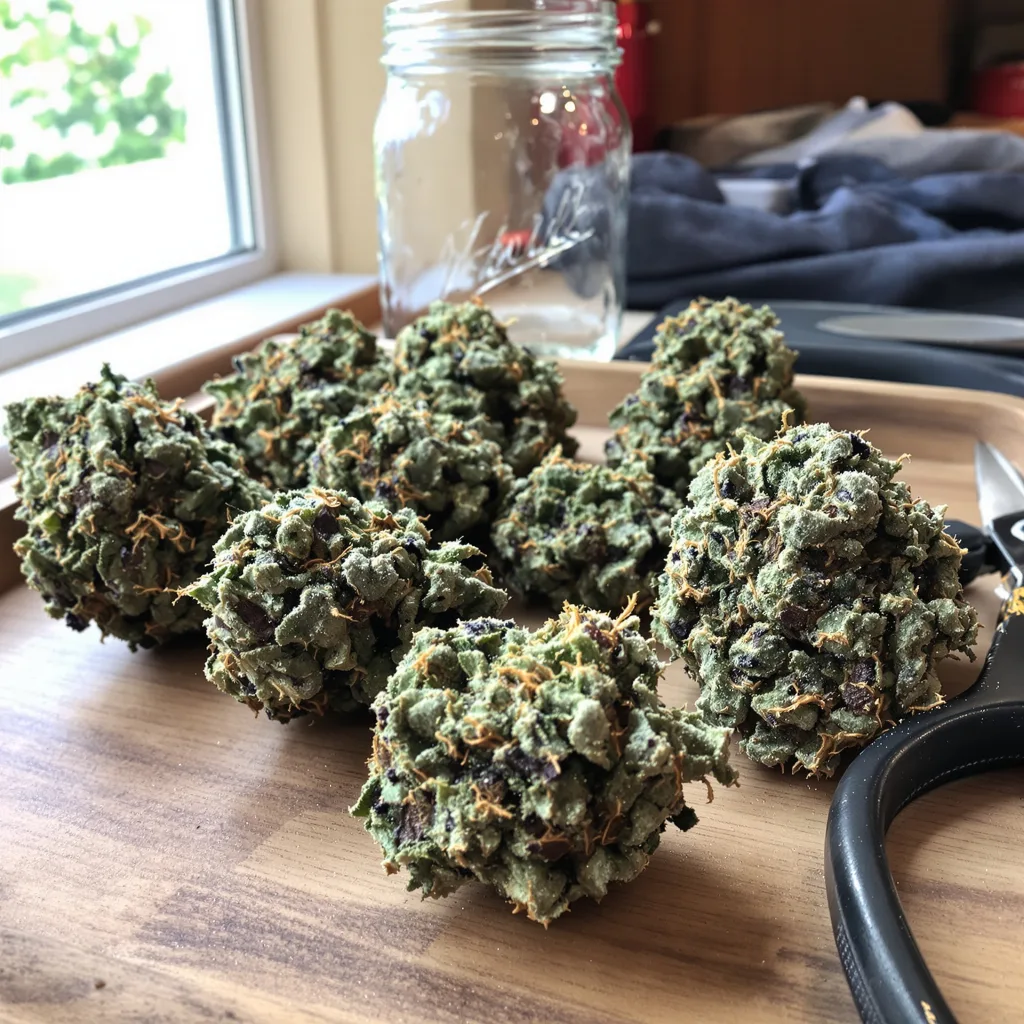 Lowryder 44% indica / 56% sativa flower with visible trichomes