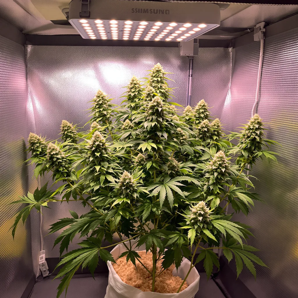 Lowryder 44% indica / 56% sativa flower with visible trichomes