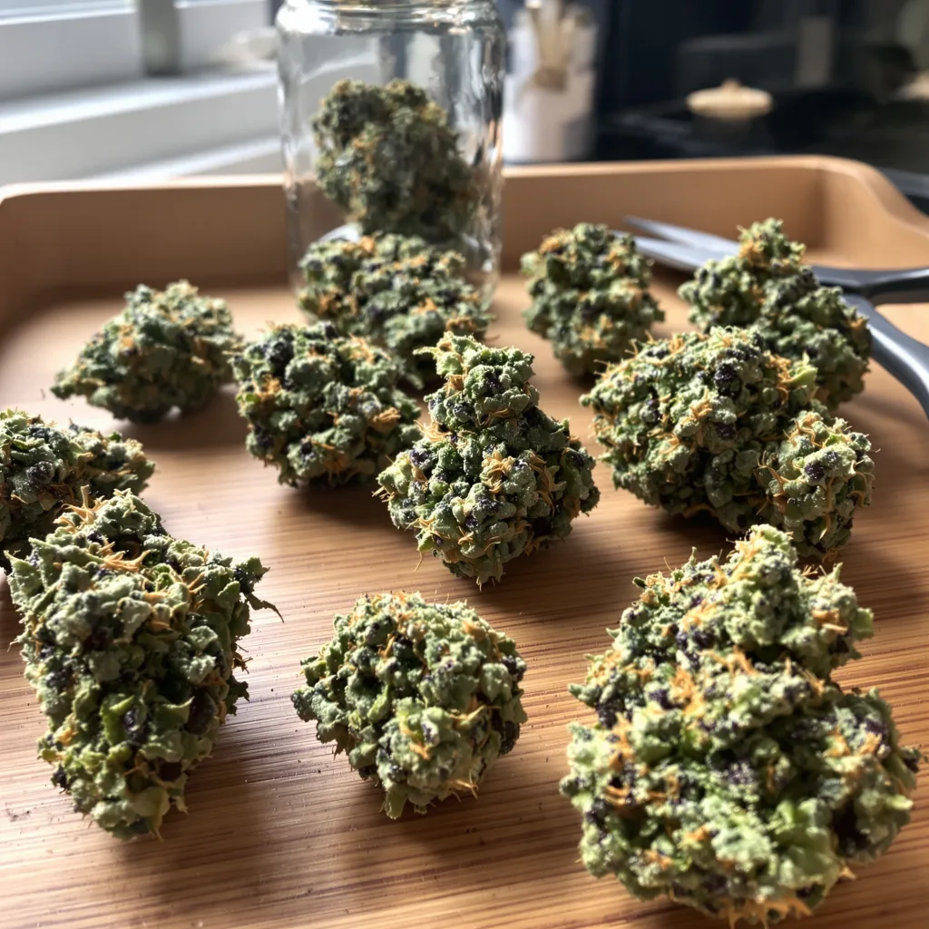 Lowryder 44% indica / 56% sativa flower with visible trichomes