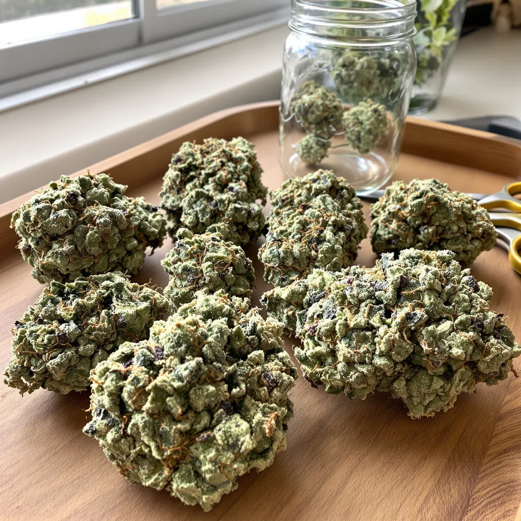 LSD 49% indica / 51% sativa flower with visible trichomes