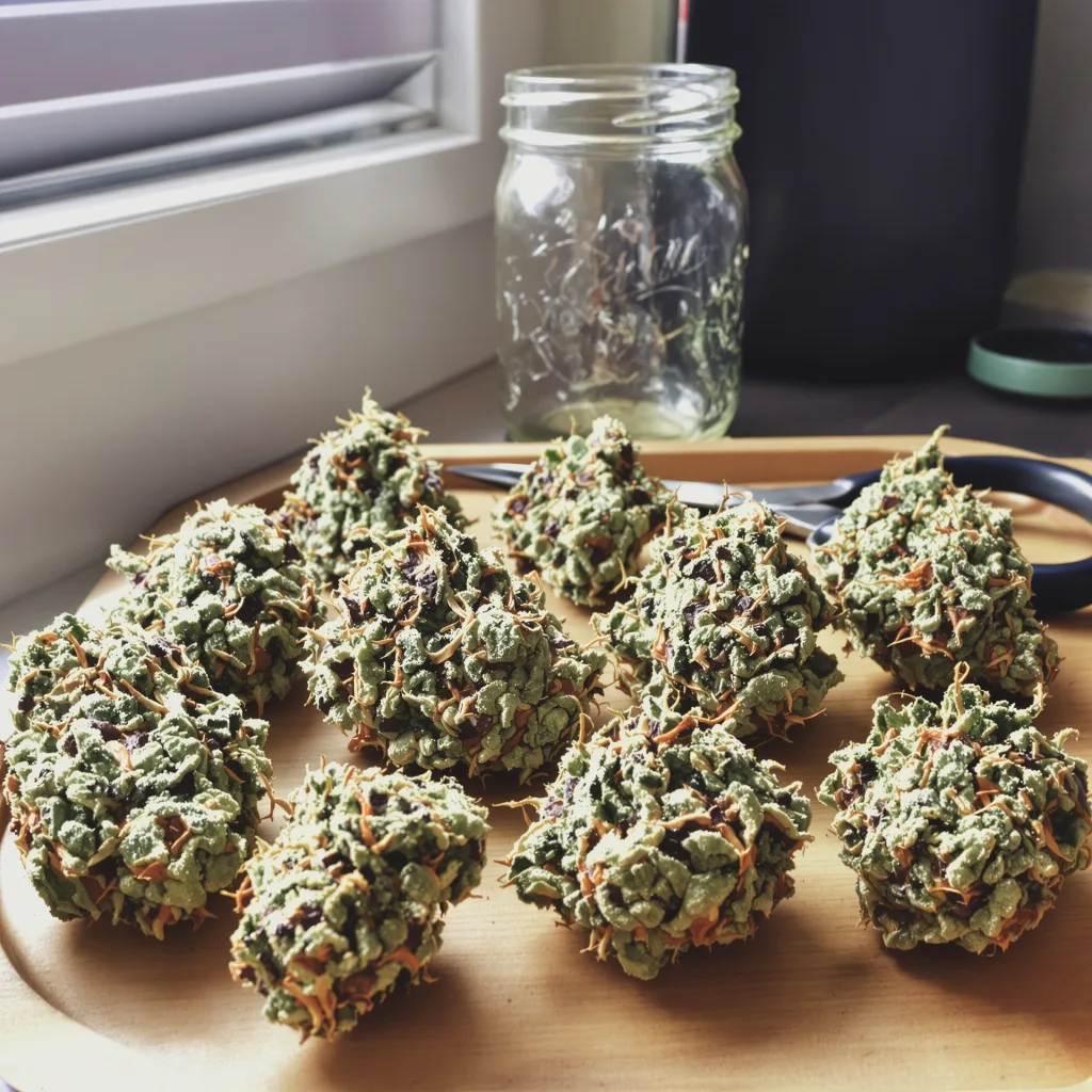 LSD 49% indica / 51% sativa flower with visible trichomes
