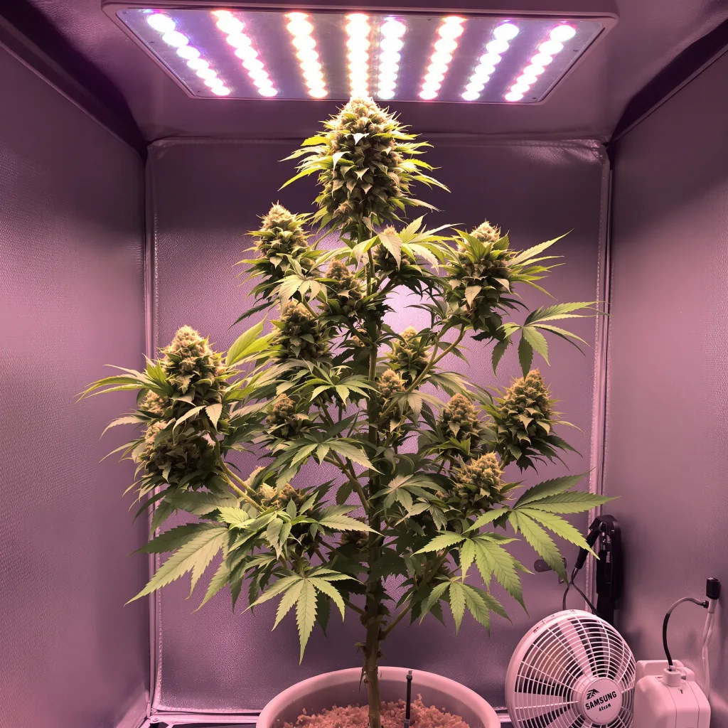 LSD 49% indica / 51% sativa flower with visible trichomes