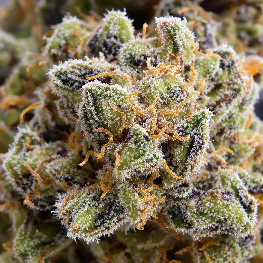 Lucky cannabis bud close-up showing balanced bud structure with frosted trichomes