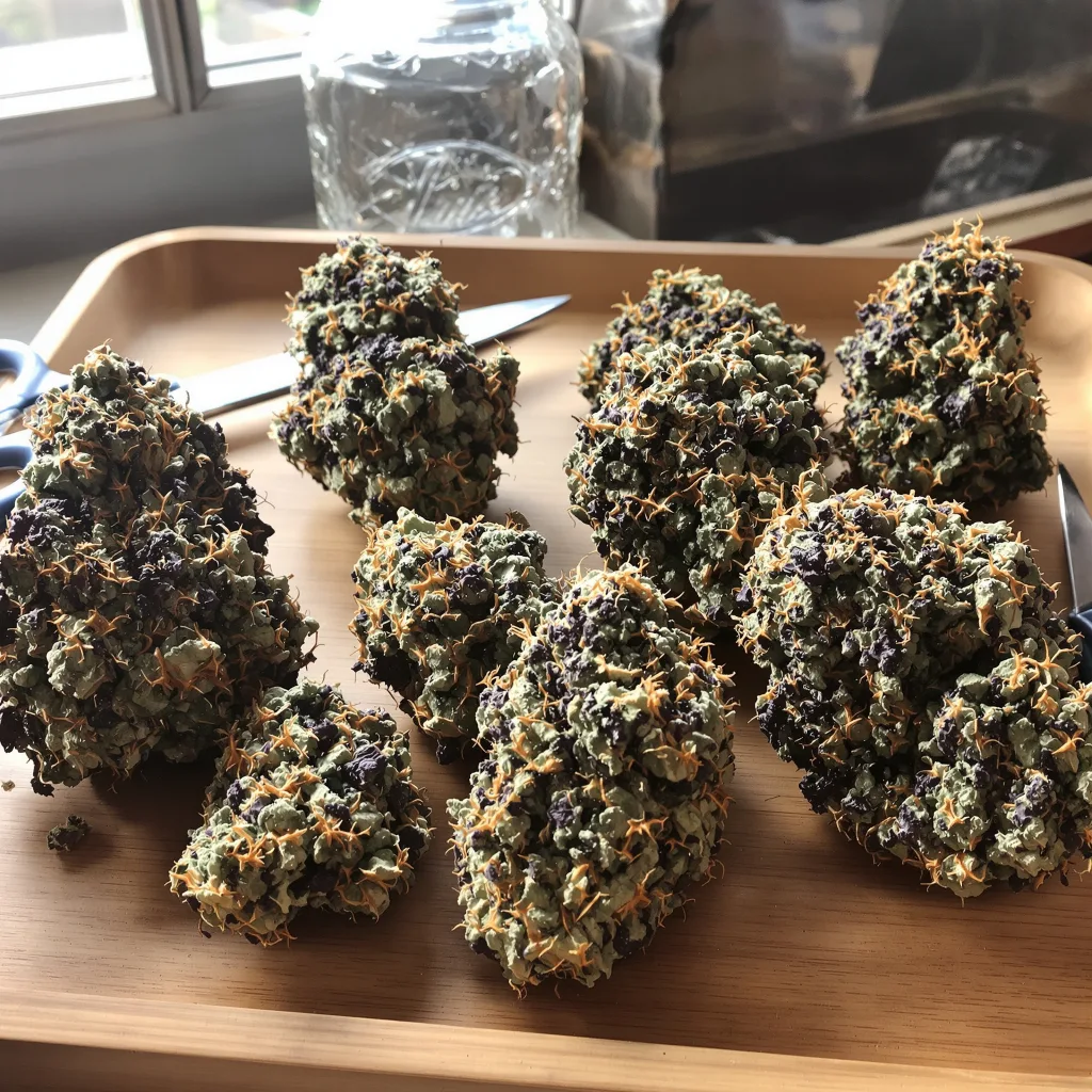 Mad Scientist 86% indica / 14% sativa flower with visible trichomes