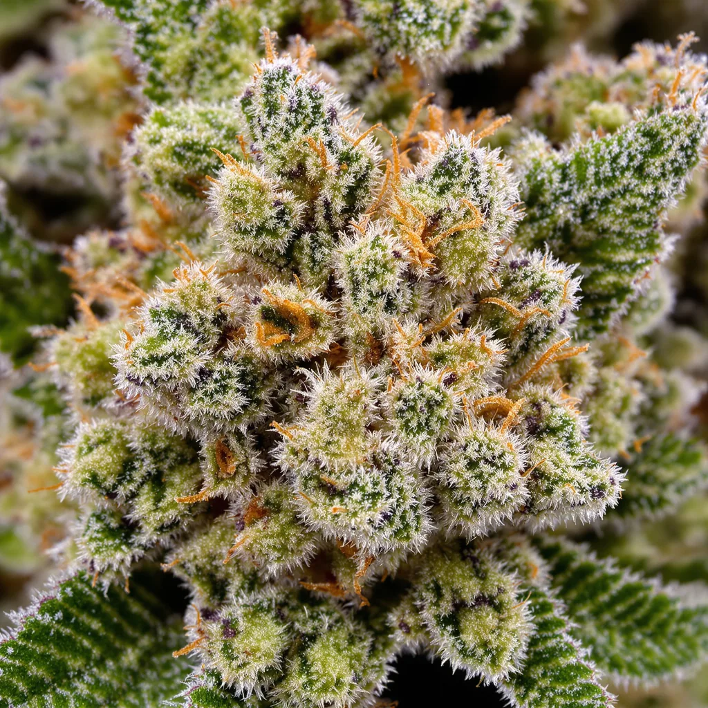 Magnum cannabis bud close-up showing balanced bud structure with frosted trichomes