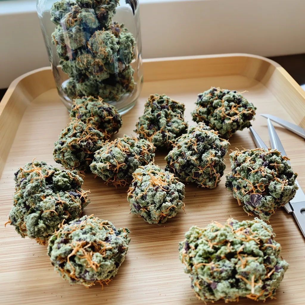 Mandala #1 52% indica / 48% sativa flower with visible trichomes